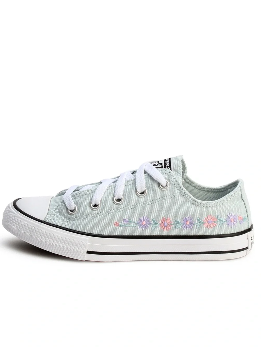 Converse Kids Chuck Taylor Mint Green with Flowers | Converse low tops flowers